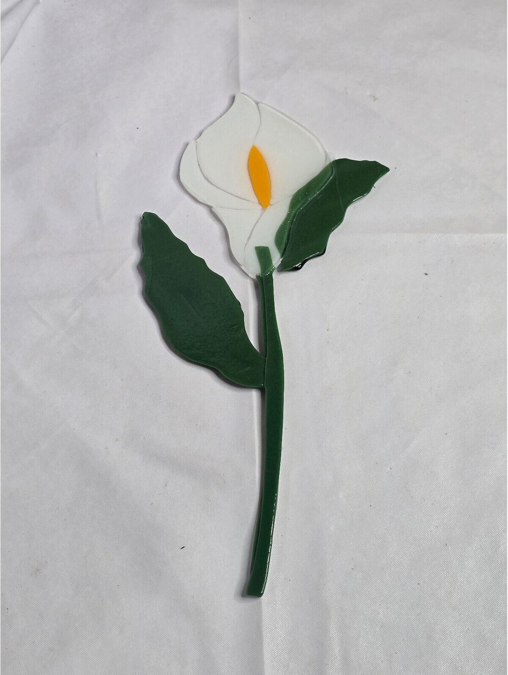 Handcrafted Fabric Calla Lily Art - 15.5" x 6.5" Flower - Excellent